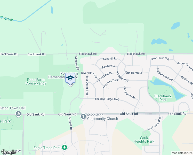 map of restaurants, bars, coffee shops, grocery stores, and more near 1001 River Birch Road in Middleton