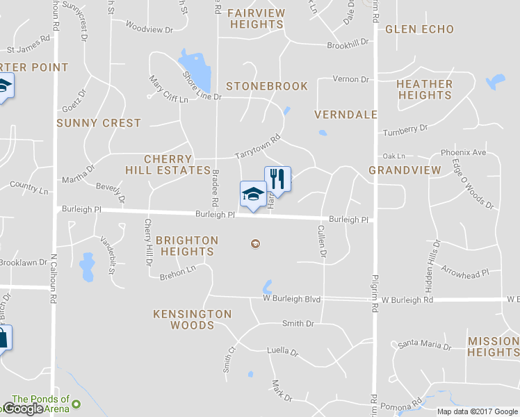 map of restaurants, bars, coffee shops, grocery stores, and more near 3305 Harrigan Drive in Brookfield