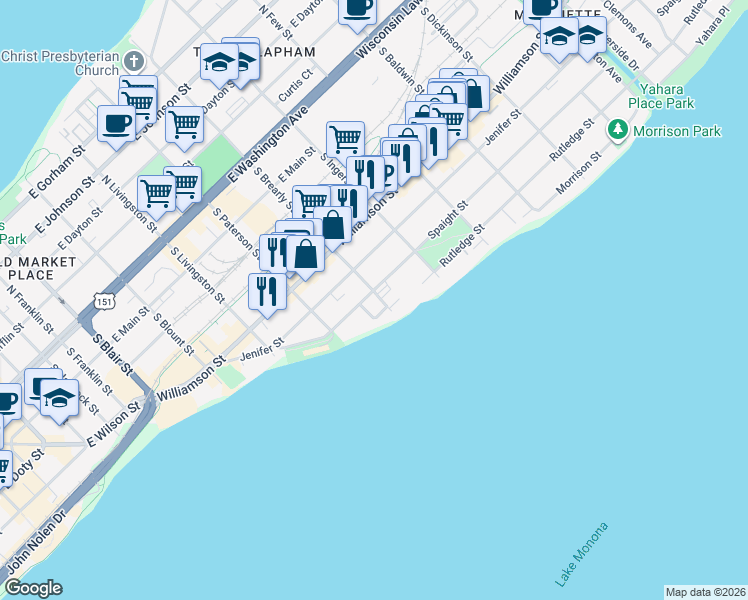 map of restaurants, bars, coffee shops, grocery stores, and more near 949 Harvey Terrace in Madison