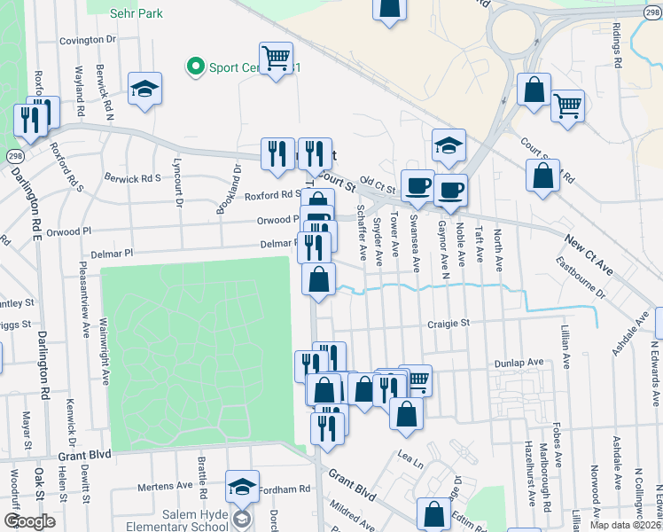 map of restaurants, bars, coffee shops, grocery stores, and more near 315 Schaffer Avenue in Syracuse