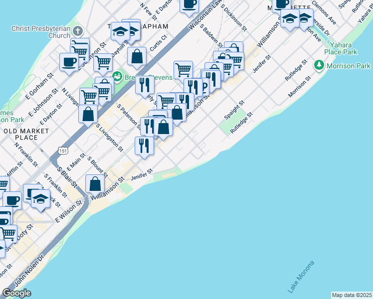 map of restaurants, bars, coffee shops, grocery stores, and more near 921 Spaight Street in Madison