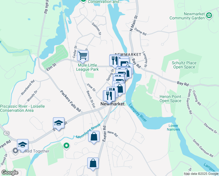 map of restaurants, bars, coffee shops, grocery stores, and more near 1 Granite Street in Newmarket