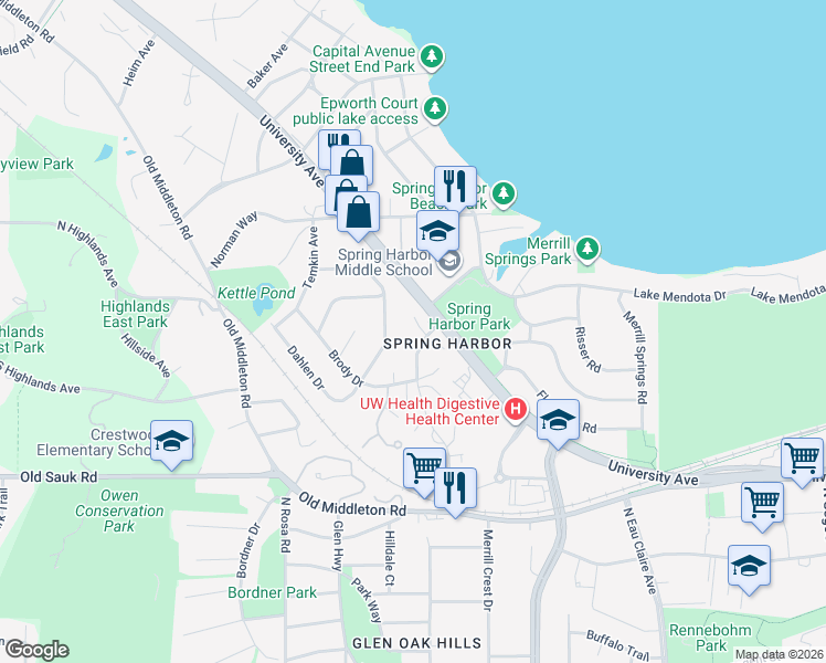 map of restaurants, bars, coffee shops, grocery stores, and more near 42 Craig Avenue in Madison