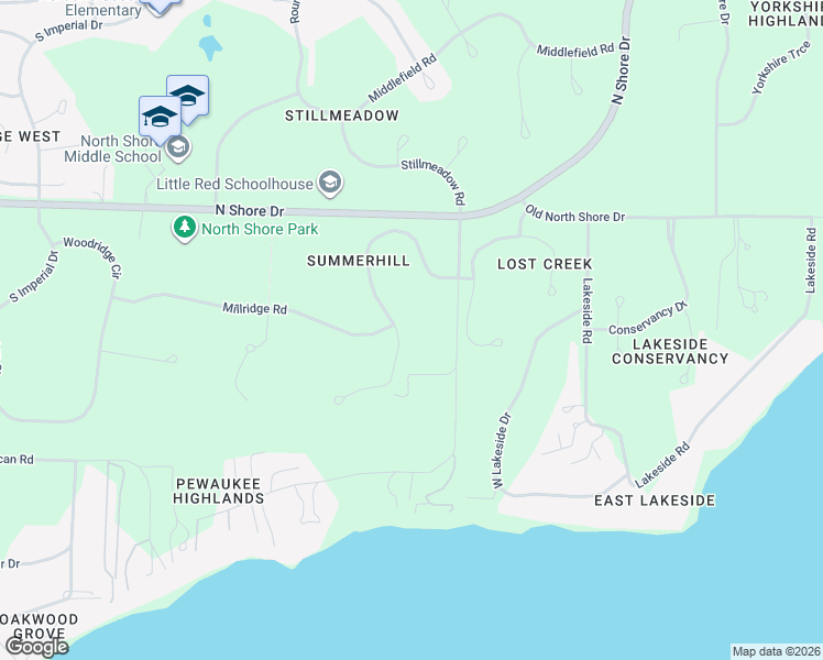 map of restaurants, bars, coffee shops, grocery stores, and more near W292N3320 Summerhill Road in Pewaukee
