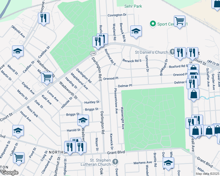 map of restaurants, bars, coffee shops, grocery stores, and more near 414 Kenwick Drive in Syracuse