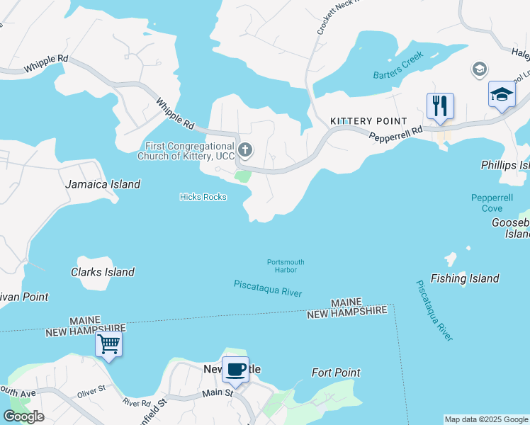 map of restaurants, bars, coffee shops, grocery stores, and more near 8 Lawrence Lane in Kittery