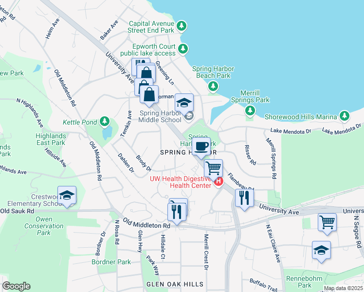 map of restaurants, bars, coffee shops, grocery stores, and more near 1 Craig Avenue in Madison