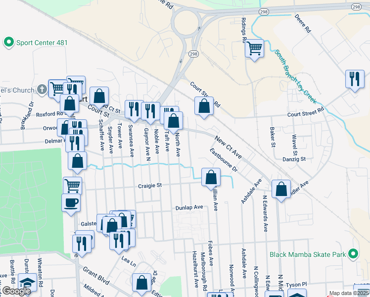 map of restaurants, bars, coffee shops, grocery stores, and more near 745 North Avenue in Syracuse