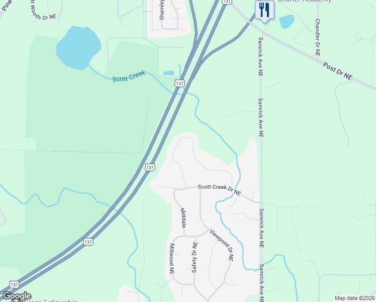 map of restaurants, bars, coffee shops, grocery stores, and more near 6407 Bentley Drive Northeast in Plainfield charter Township