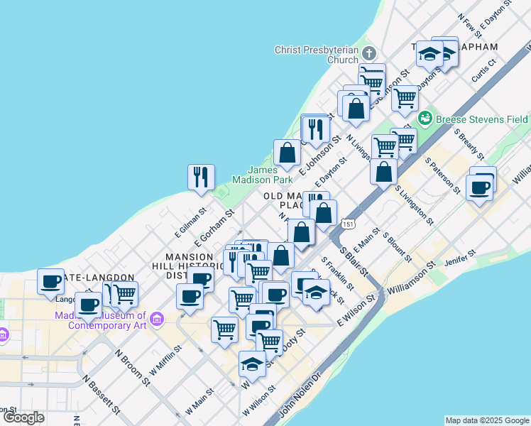 map of restaurants, bars, coffee shops, grocery stores, and more near in Madison