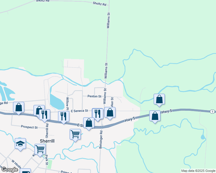 map of restaurants, bars, coffee shops, grocery stores, and more near 173 Williams St in Sherrill