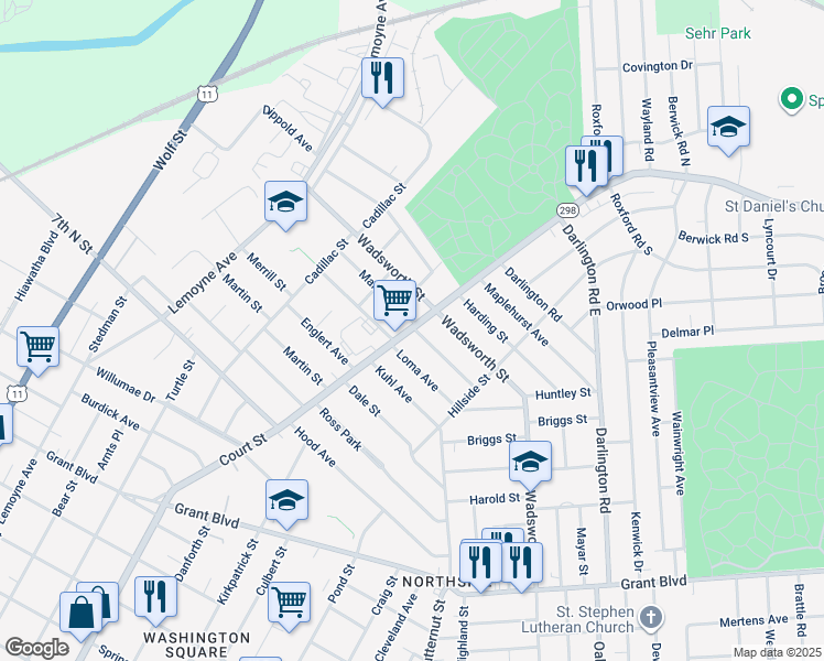 map of restaurants, bars, coffee shops, grocery stores, and more near 1617 Syracuse Street in Baldwinsville