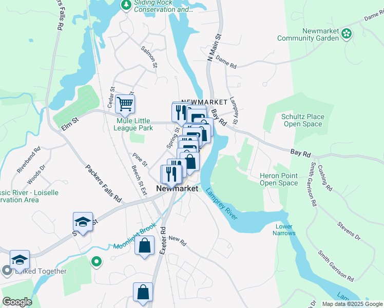 map of restaurants, bars, coffee shops, grocery stores, and more near 6 Central Street in Newmarket