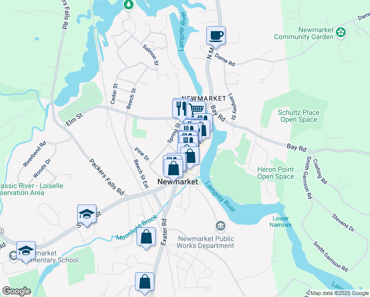 map of restaurants, bars, coffee shops, grocery stores, and more near 6 Central Street in Newmarket