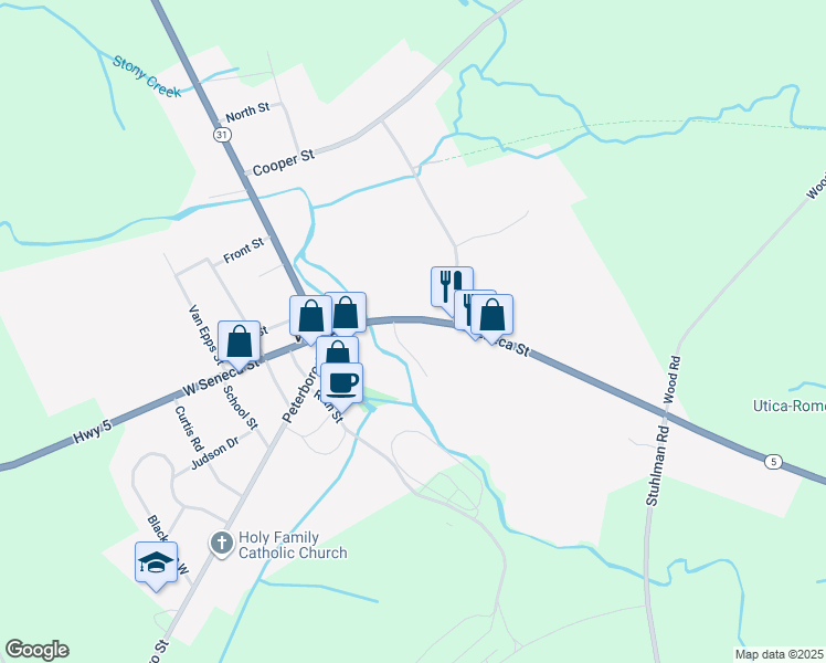 map of restaurants, bars, coffee shops, grocery stores, and more near 5310-5322 Seneca Street in Vernon