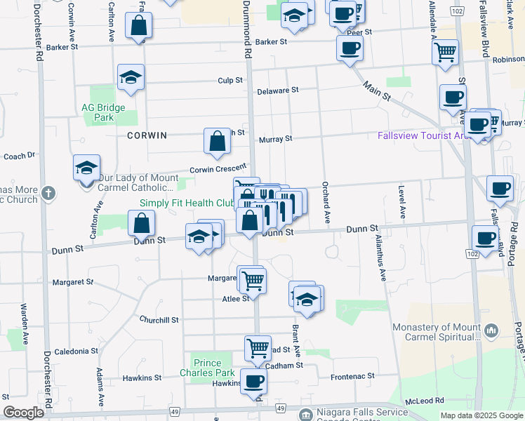 map of restaurants, bars, coffee shops, grocery stores, and more near in Niagara Falls