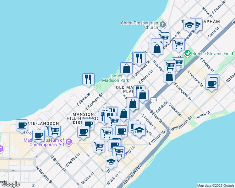 map of restaurants, bars, coffee shops, grocery stores, and more near in Madison