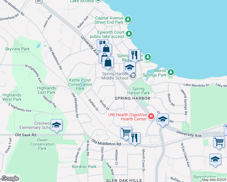 map of restaurants, bars, coffee shops, grocery stores, and more near 1143 Pauline Avenue in Madison