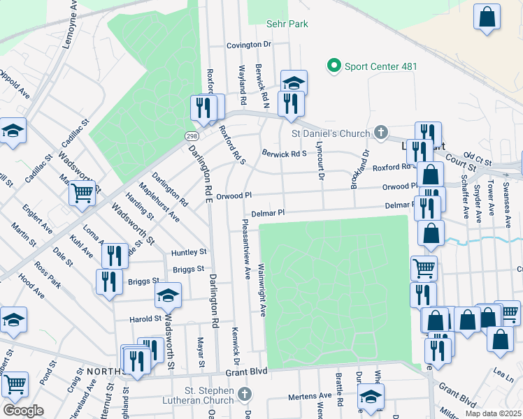 map of restaurants, bars, coffee shops, grocery stores, and more near 113 Delmar Place in Syracuse