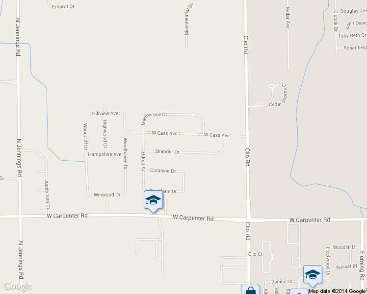 map of restaurants, bars, coffee shops, grocery stores, and more near 3178 Skander Dr in Flint