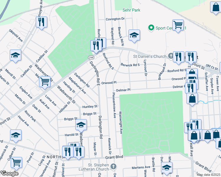 map of restaurants, bars, coffee shops, grocery stores, and more near 414 Kenwick Drive in Syracuse