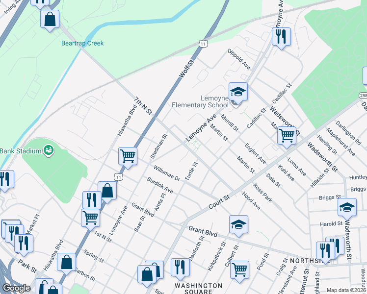 map of restaurants, bars, coffee shops, grocery stores, and more near in Syracuse