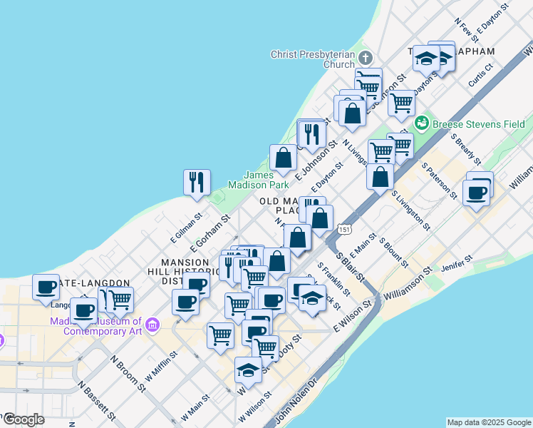 map of restaurants, bars, coffee shops, grocery stores, and more near in Madison