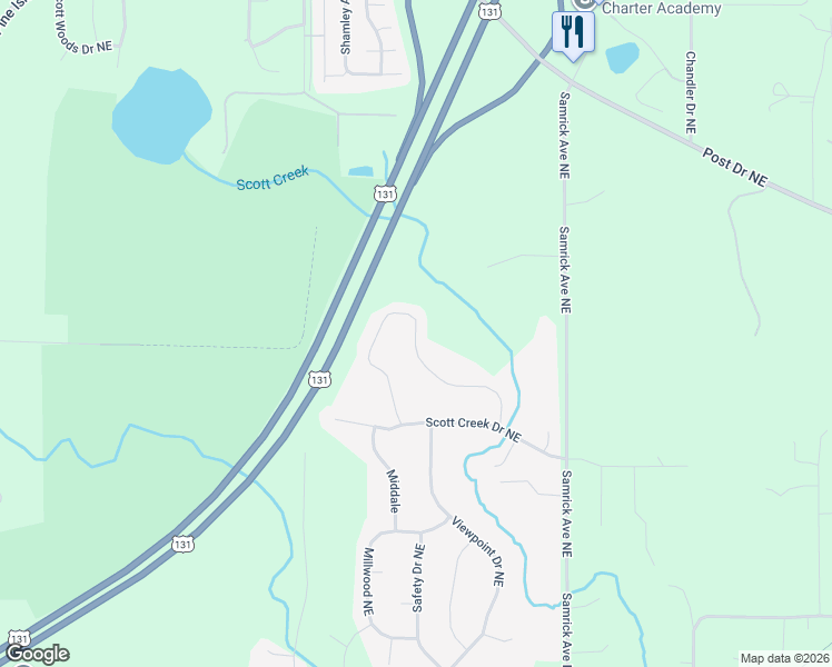 map of restaurants, bars, coffee shops, grocery stores, and more near 6407 Bentley Drive Northeast in Plainfield charter Township