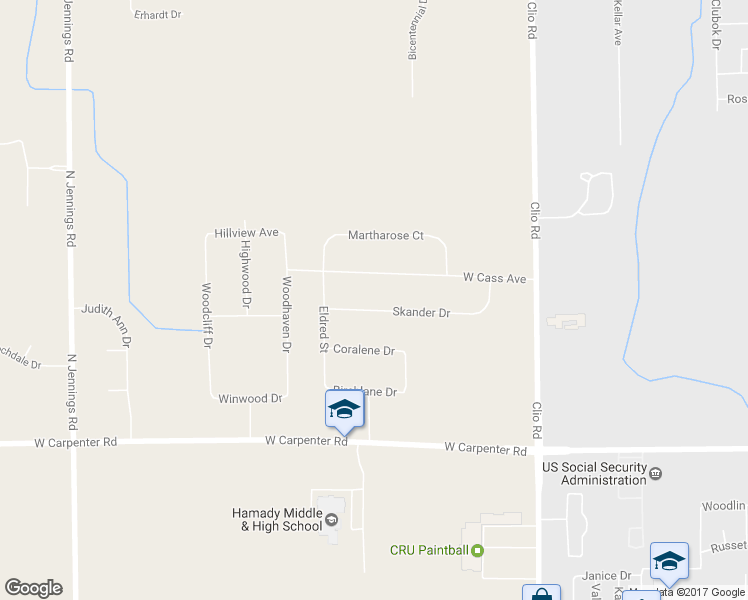 map of restaurants, bars, coffee shops, grocery stores, and more near 3218 Skander Drive in Flint