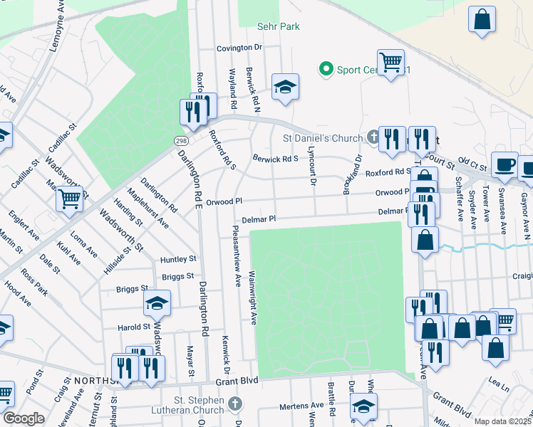 map of restaurants, bars, coffee shops, grocery stores, and more near 159 Delmar Place in Syracuse