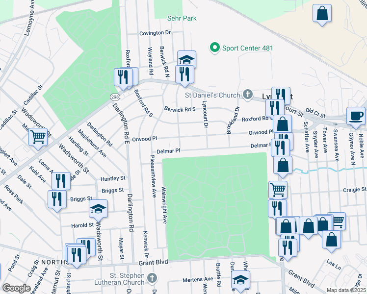 map of restaurants, bars, coffee shops, grocery stores, and more near 159 Delmar Place in Syracuse