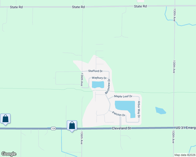 map of restaurants, bars, coffee shops, grocery stores, and more near 13487 Waybury Drive in Nunica
