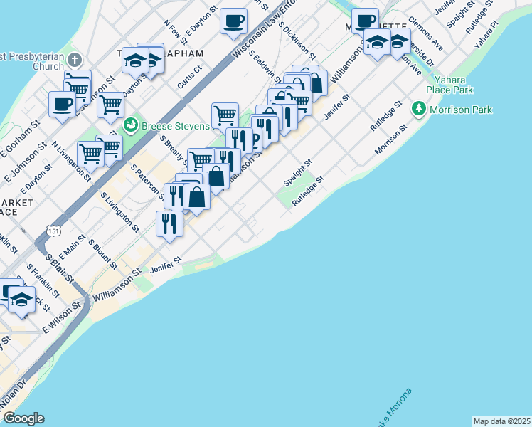 map of restaurants, bars, coffee shops, grocery stores, and more near 1026 Spaight Street in Madison
