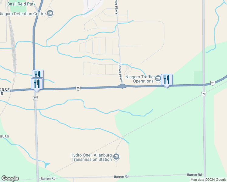 map of restaurants, bars, coffee shops, grocery stores, and more near 13117 Lundy's Lane in Thorold