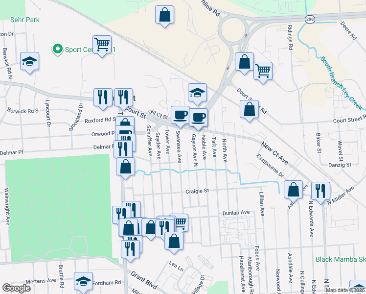 map of restaurants, bars, coffee shops, grocery stores, and more near 433 Gaynor Avenue North in Syracuse