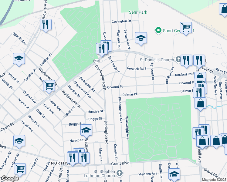 map of restaurants, bars, coffee shops, grocery stores, and more near 414 Kenwick Dr in Syracuse
