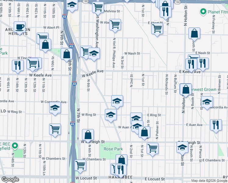 map of restaurants, bars, coffee shops, grocery stores, and more near 3348 Vel R. Phillips Avenue in Milwaukee