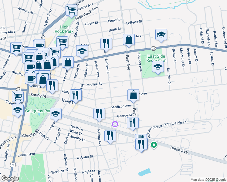 map of restaurants, bars, coffee shops, grocery stores, and more near 8 Labelle Lane in Saratoga Springs
