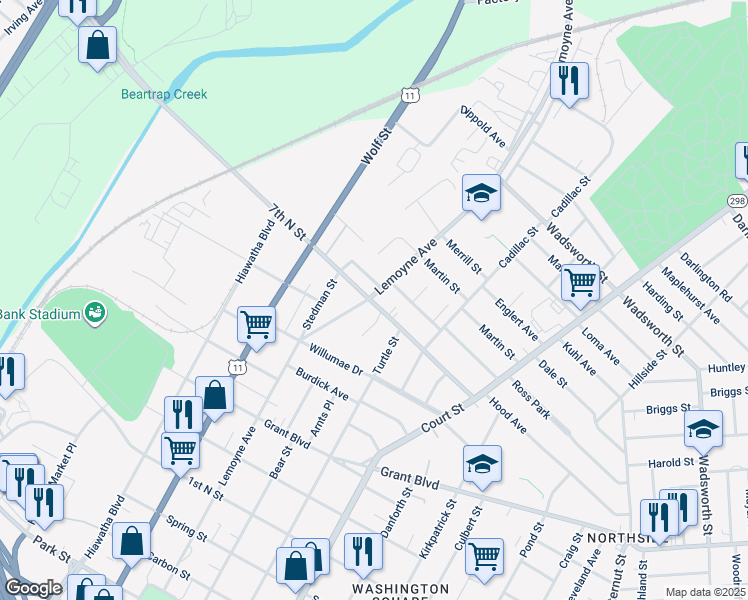 map of restaurants, bars, coffee shops, grocery stores, and more near in Syracuse