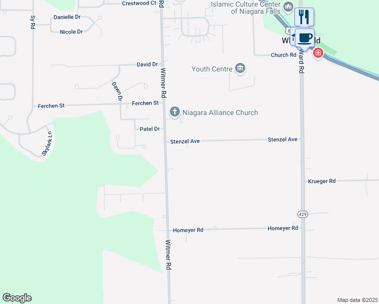 map of restaurants, bars, coffee shops, grocery stores, and more near 2726 Stenzel Avenue in North Tonawanda