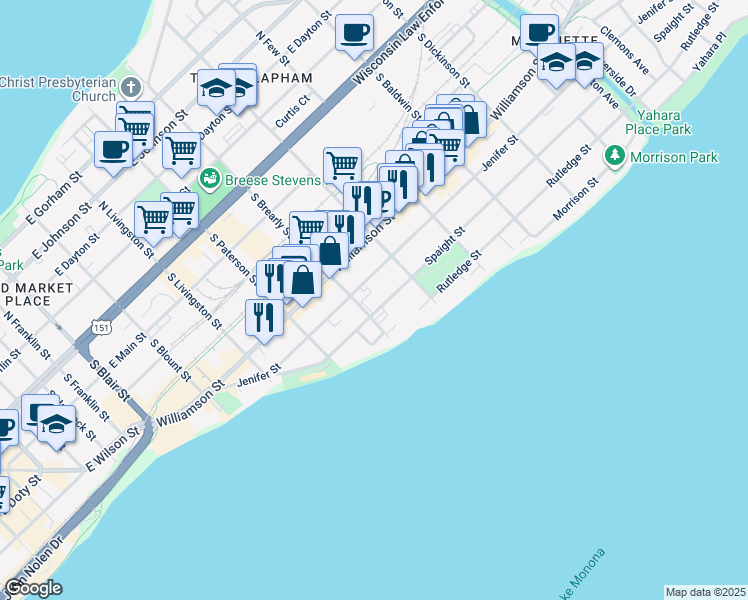 map of restaurants, bars, coffee shops, grocery stores, and more near 1026 Spaight Street in Madison