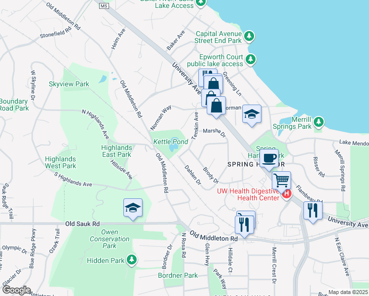 map of restaurants, bars, coffee shops, grocery stores, and more near 1114 Temkin Avenue in Madison