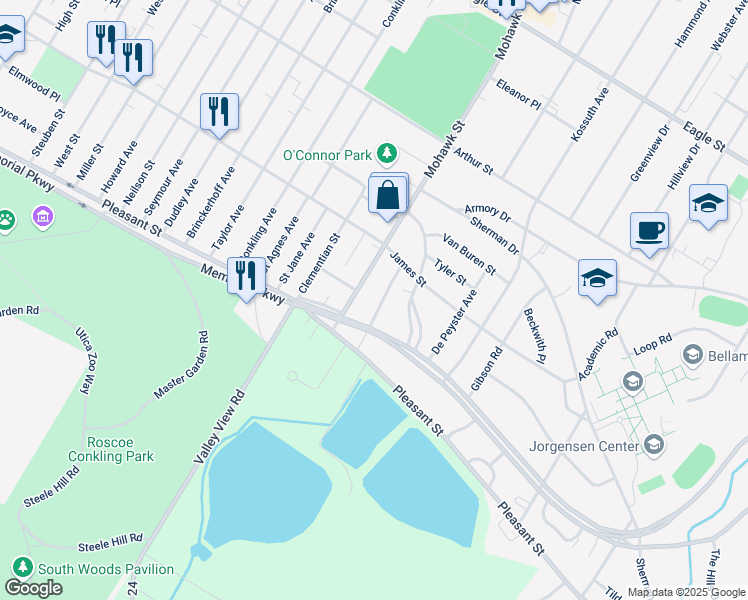 map of restaurants, bars, coffee shops, grocery stores, and more near 1622 Harrison Ave in Utica