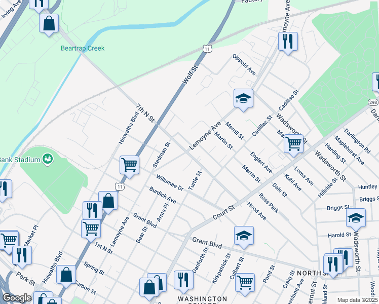 map of restaurants, bars, coffee shops, grocery stores, and more near 1200 Lemoyne Avenue in Syracuse