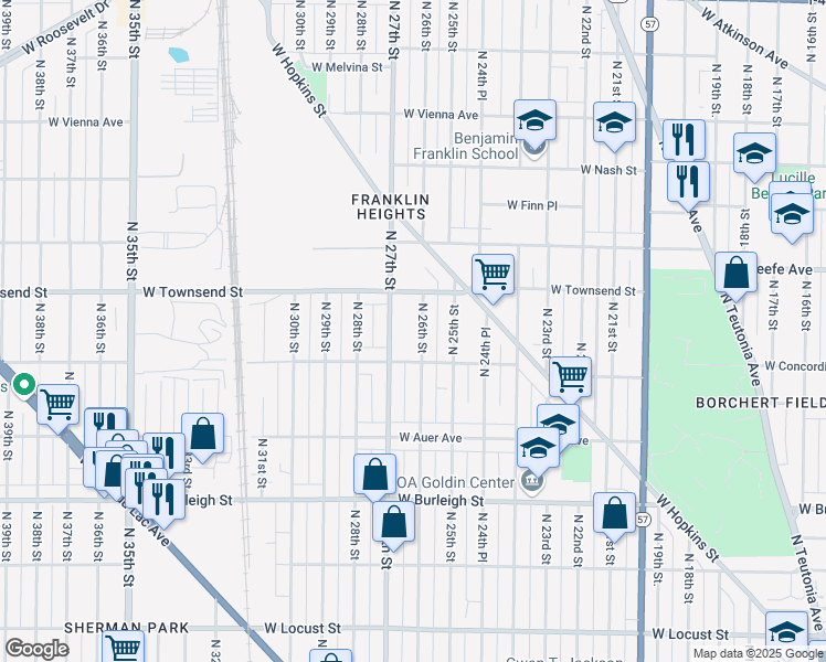 map of restaurants, bars, coffee shops, grocery stores, and more near 3339-3341 North 26th Street in Milwaukee