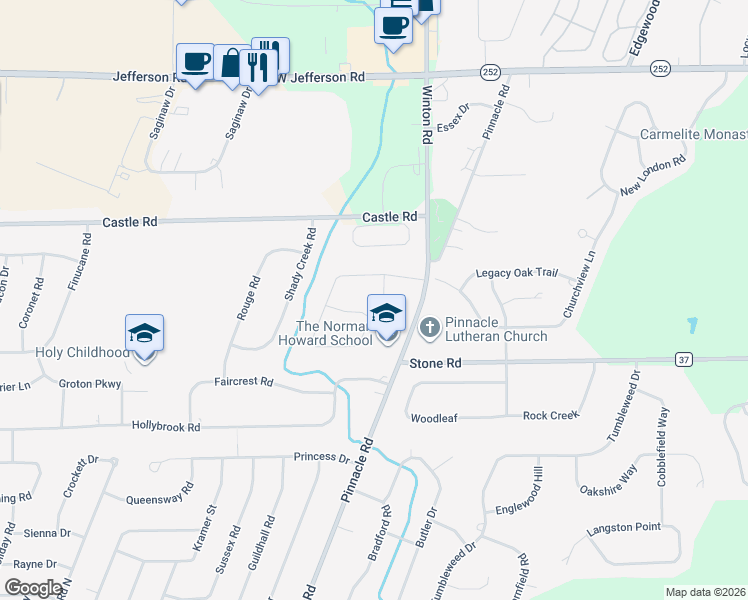 map of restaurants, bars, coffee shops, grocery stores, and more near 255 Lysander Drive in Rochester