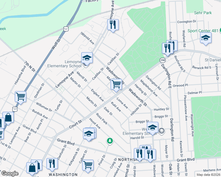map of restaurants, bars, coffee shops, grocery stores, and more near 212 Loma Avenue in Syracuse