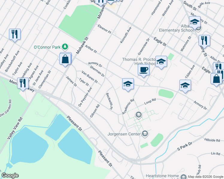 map of restaurants, bars, coffee shops, grocery stores, and more near 1000 Sherman Dr in Utica
