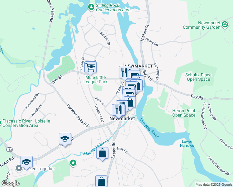 map of restaurants, bars, coffee shops, grocery stores, and more near 1 Granite Street in Newmarket