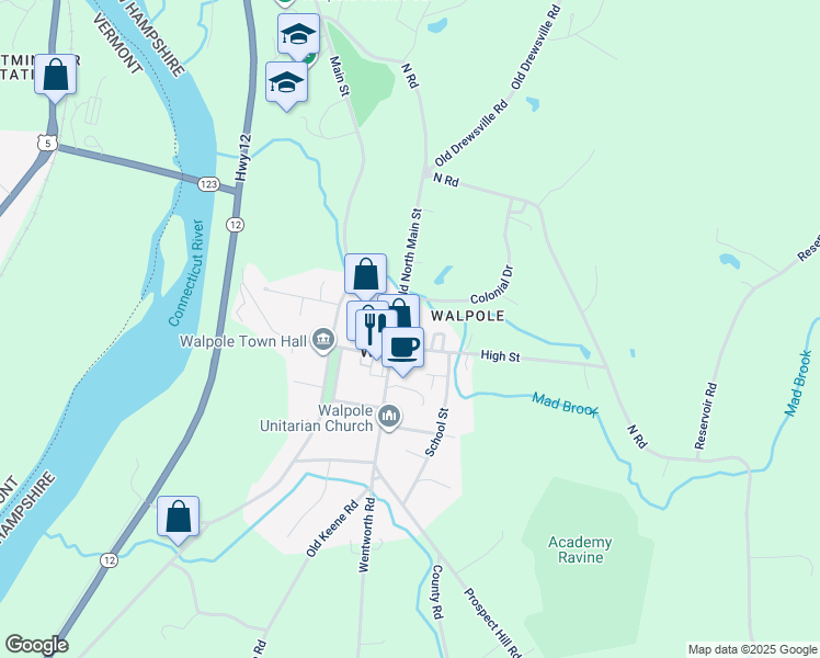 map of restaurants, bars, coffee shops, grocery stores, and more near 11 Good Circle in Walpole
